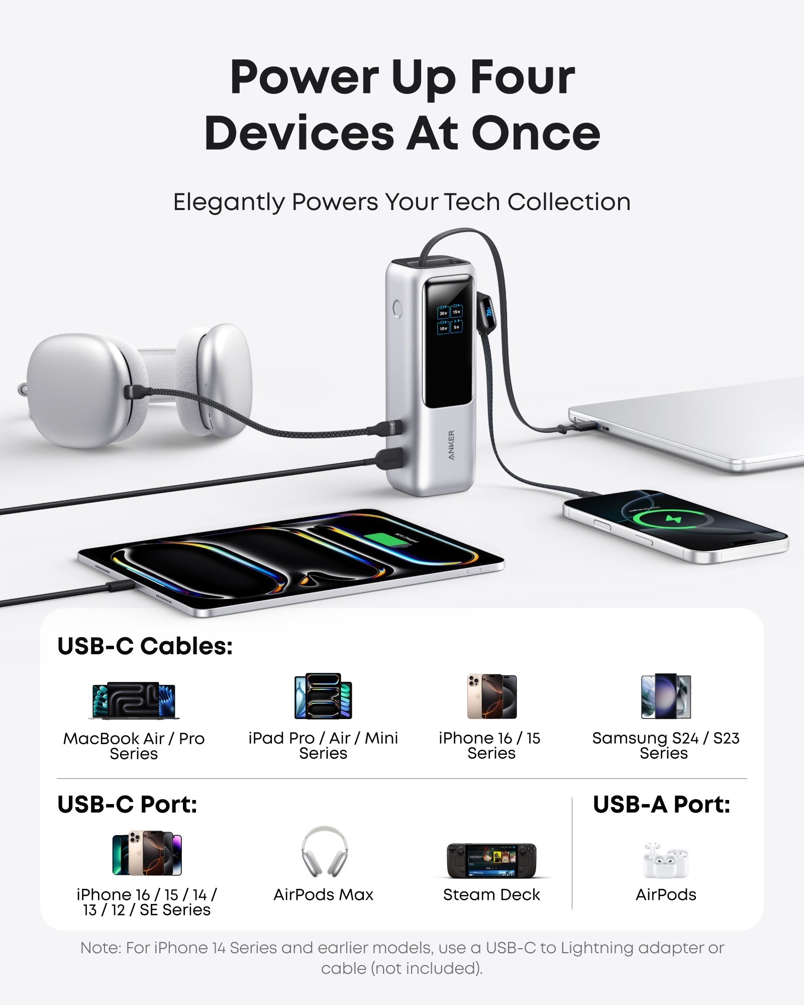 Bundle kit: Anker Laptop Power Bank (25K, 165W, Built-In and Retractable Cables) and Anker USB-C to USB-C Cable (6 ft, 240W, Upcycled-Braided)