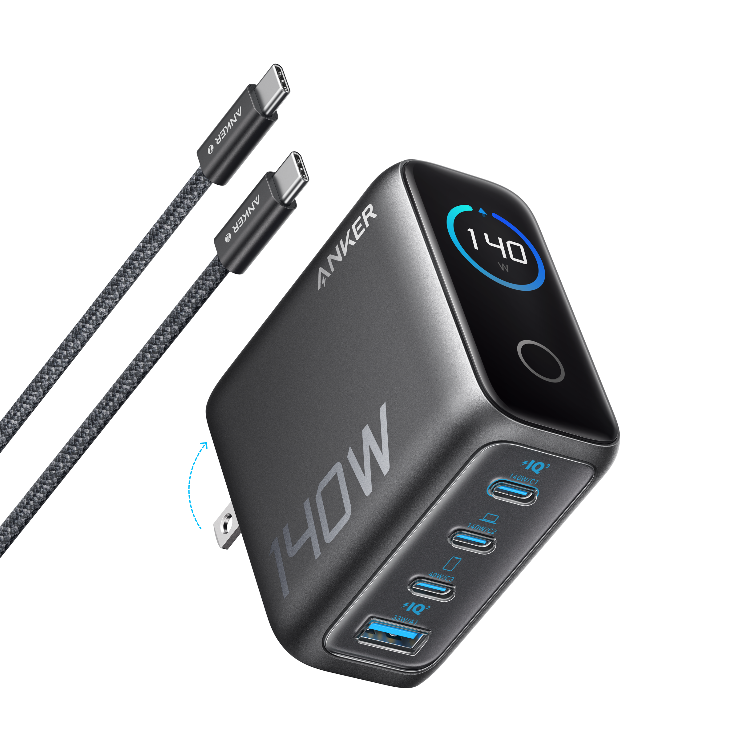Anker 140W charging cube with dual USB-C cables